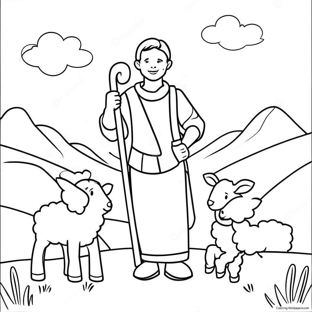 Shepherd With Happy Sheep Coloring Page 42840