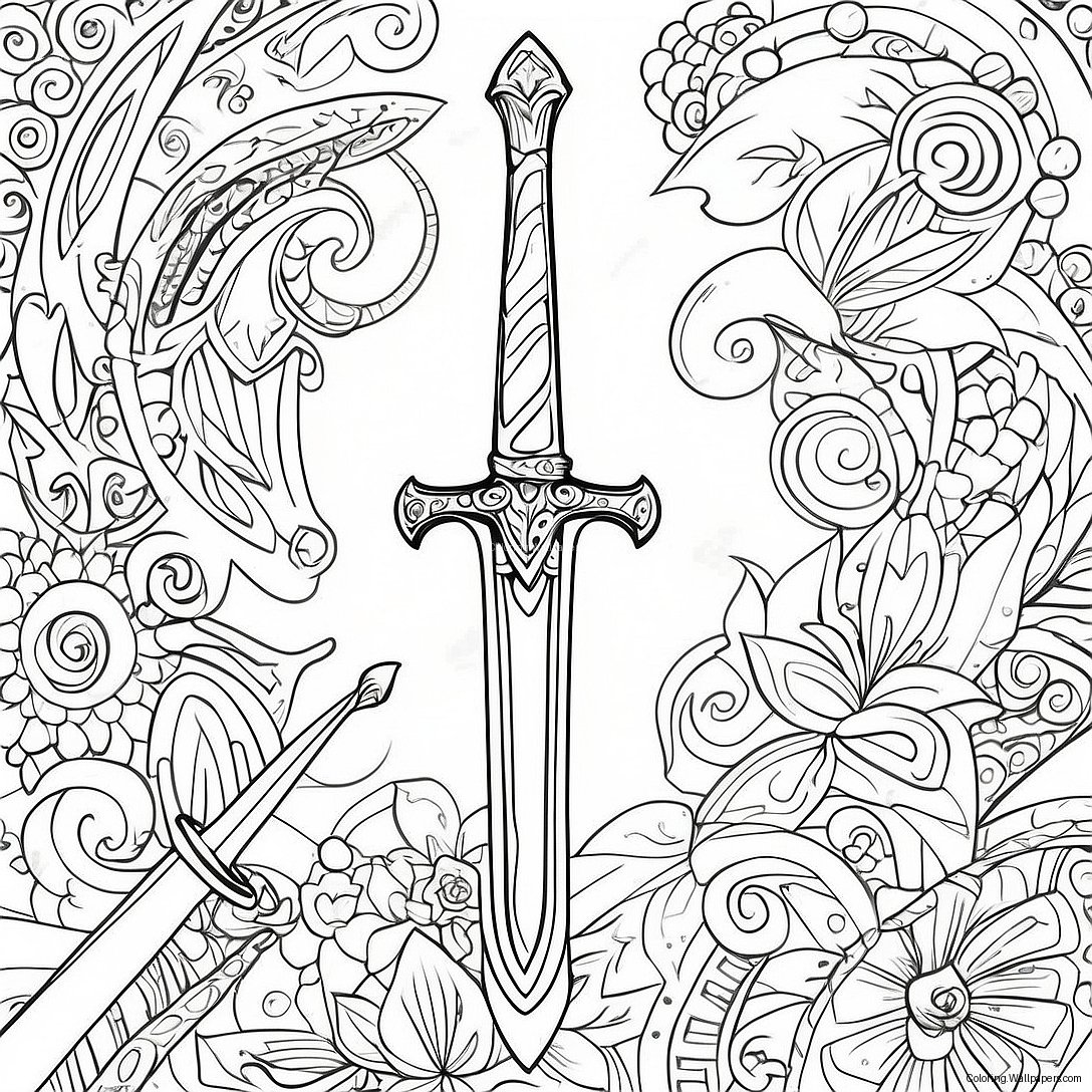 Shiny Sword With Gems Coloring Page 865