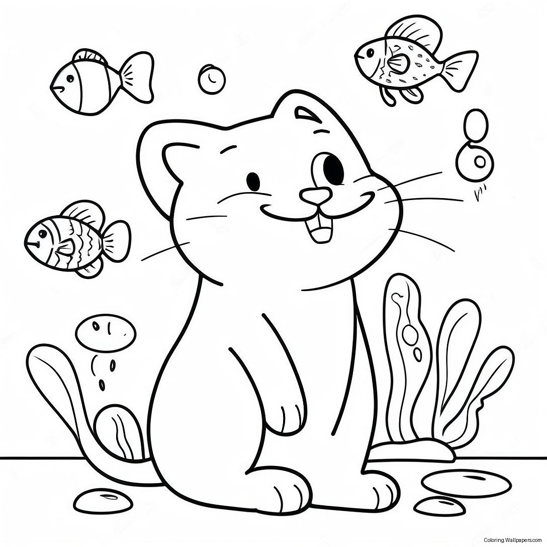 Simon's Cat With Playful Fish Coloring Page 45322