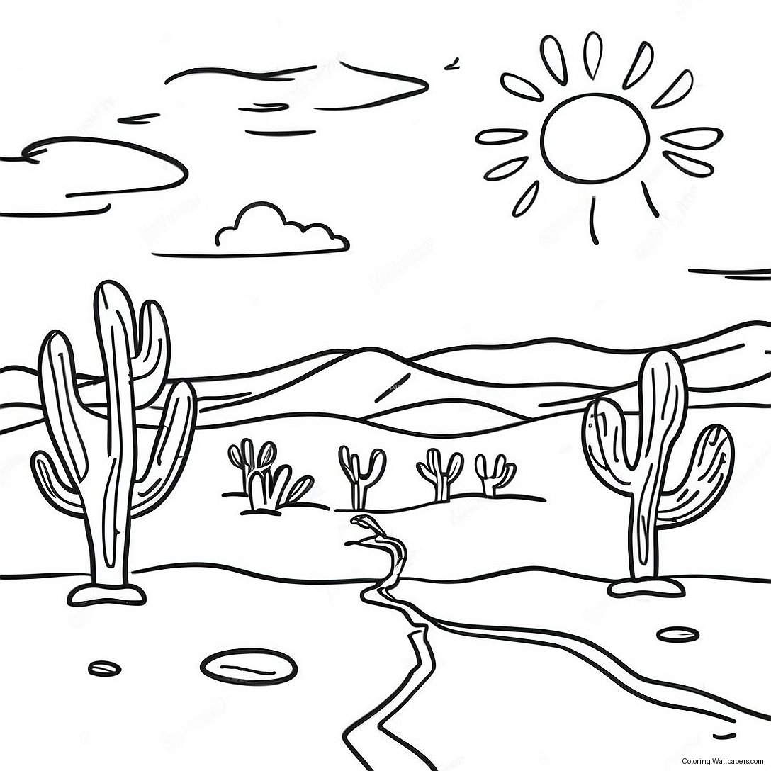 Simple Desert Landscape Coloring Page 15301