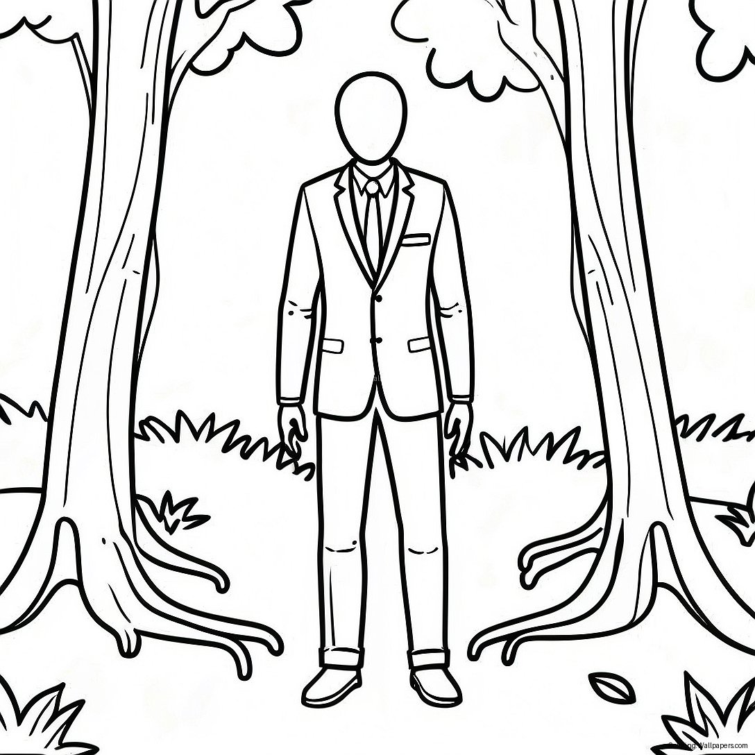 Slender Man In The Dark Forest Coloring Page 20273