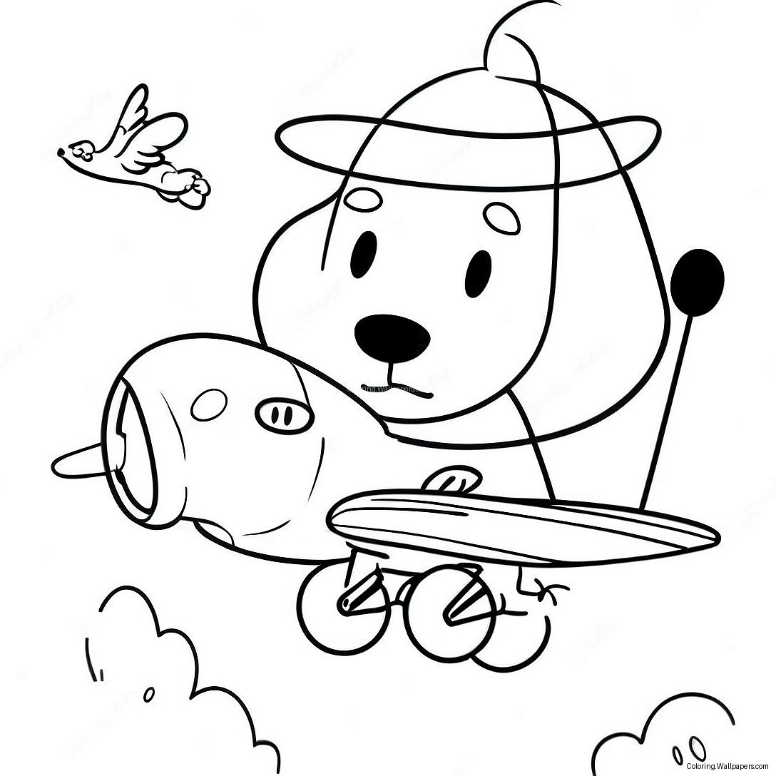 Página Para Colorir Do Snoopy Pilotando Seu Avião Vermelho 15063