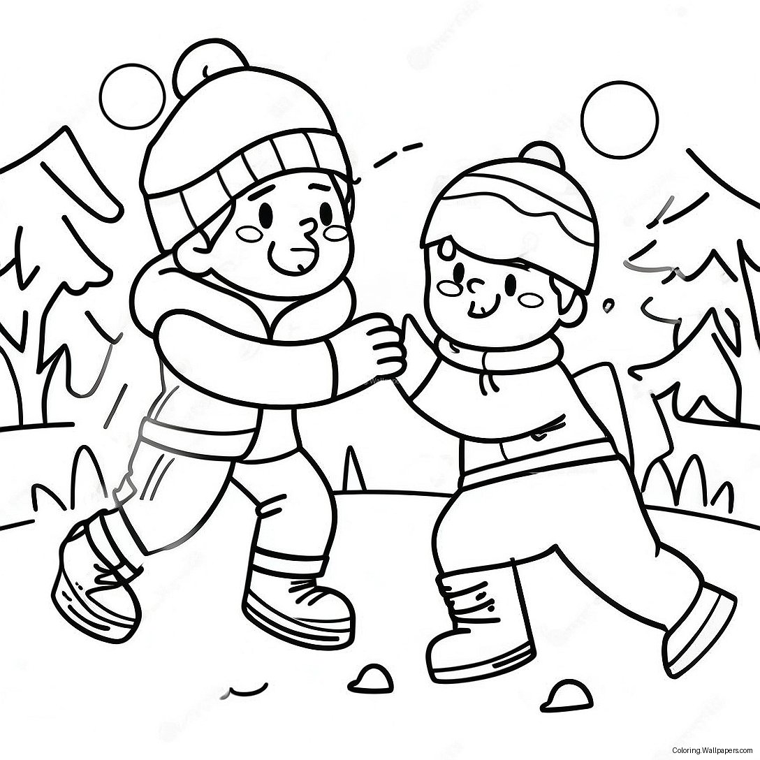 Snowball Fight Scene Coloring Page 42450