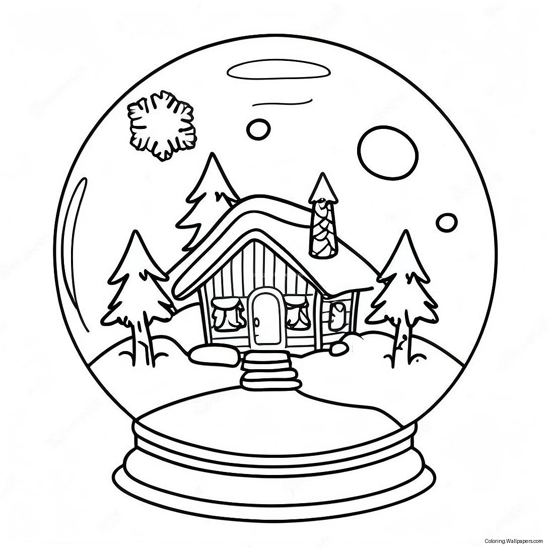 Snowglobe With A Cozy Cabin Coloring Page 3937