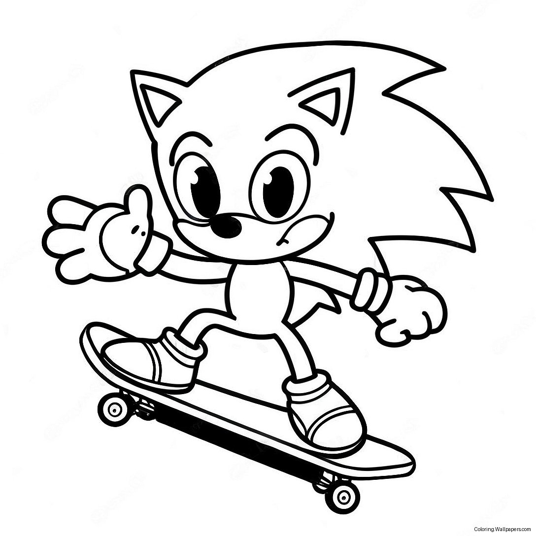 Sonic Performing Tricks On Skateboard Coloring Page 46629