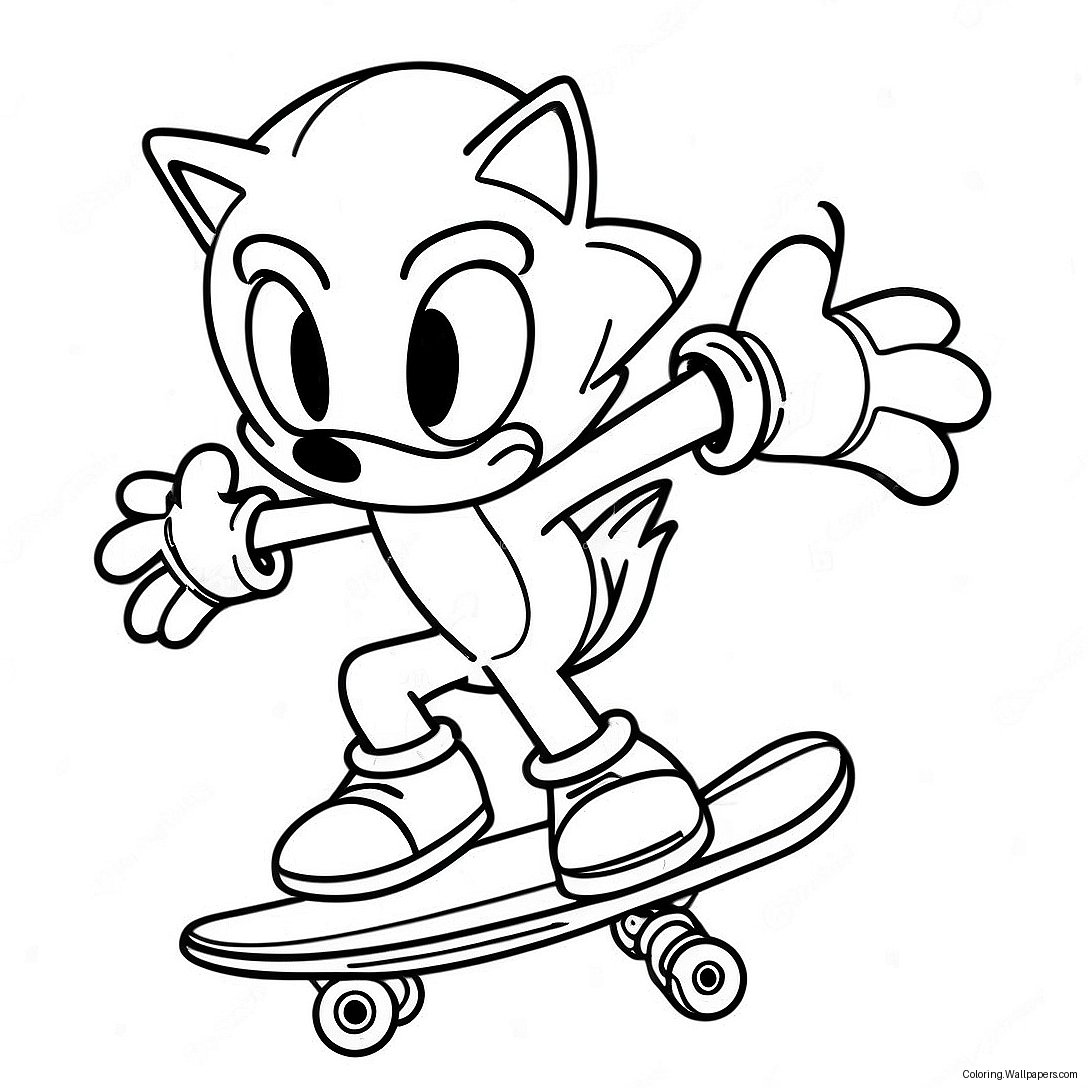 Sonic Utfører Triks På Skateboard Fargeleggingsark 46630