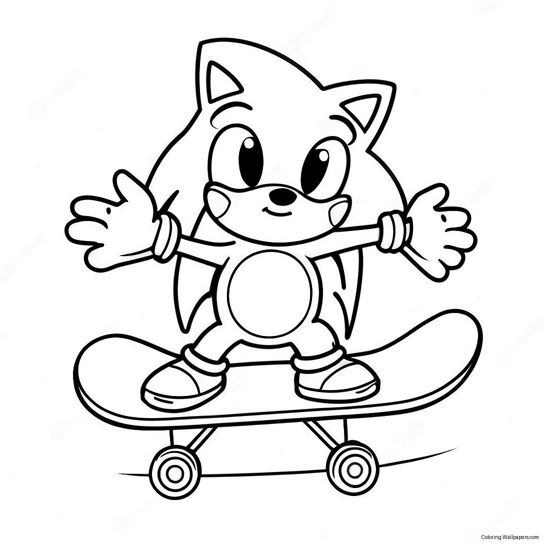 Sonic Utfører Triks På Skateboard Fargeleggingsark 46631