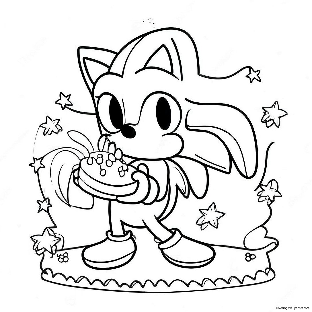 Sonic The Hedgehog With Birthday Cake Coloring Page 29448