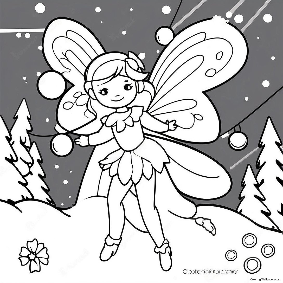 Sparkling Christmas Fairy In A Snowy Scene Coloring Page 30526