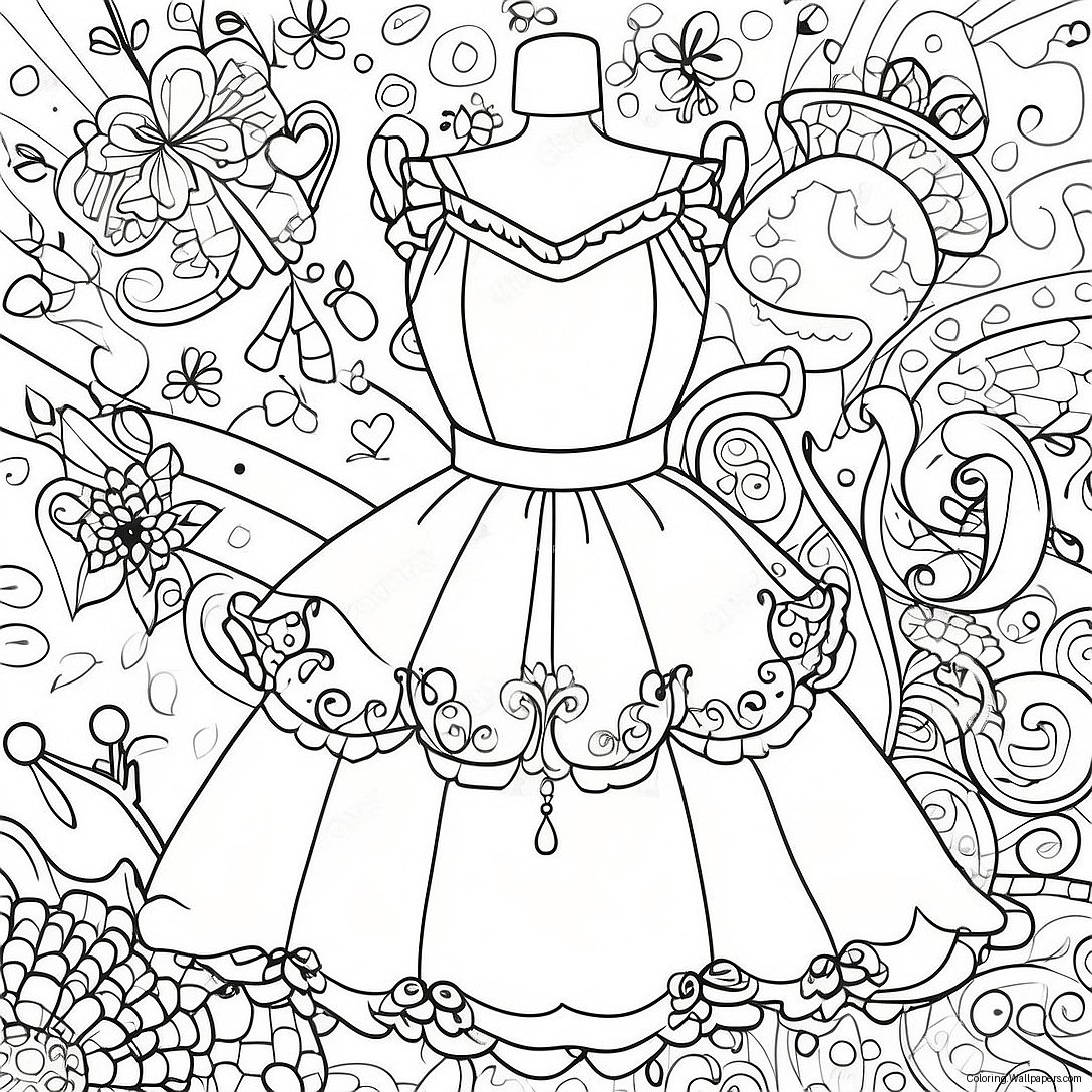 Sparkling Princess Dress Coloring Page 5952