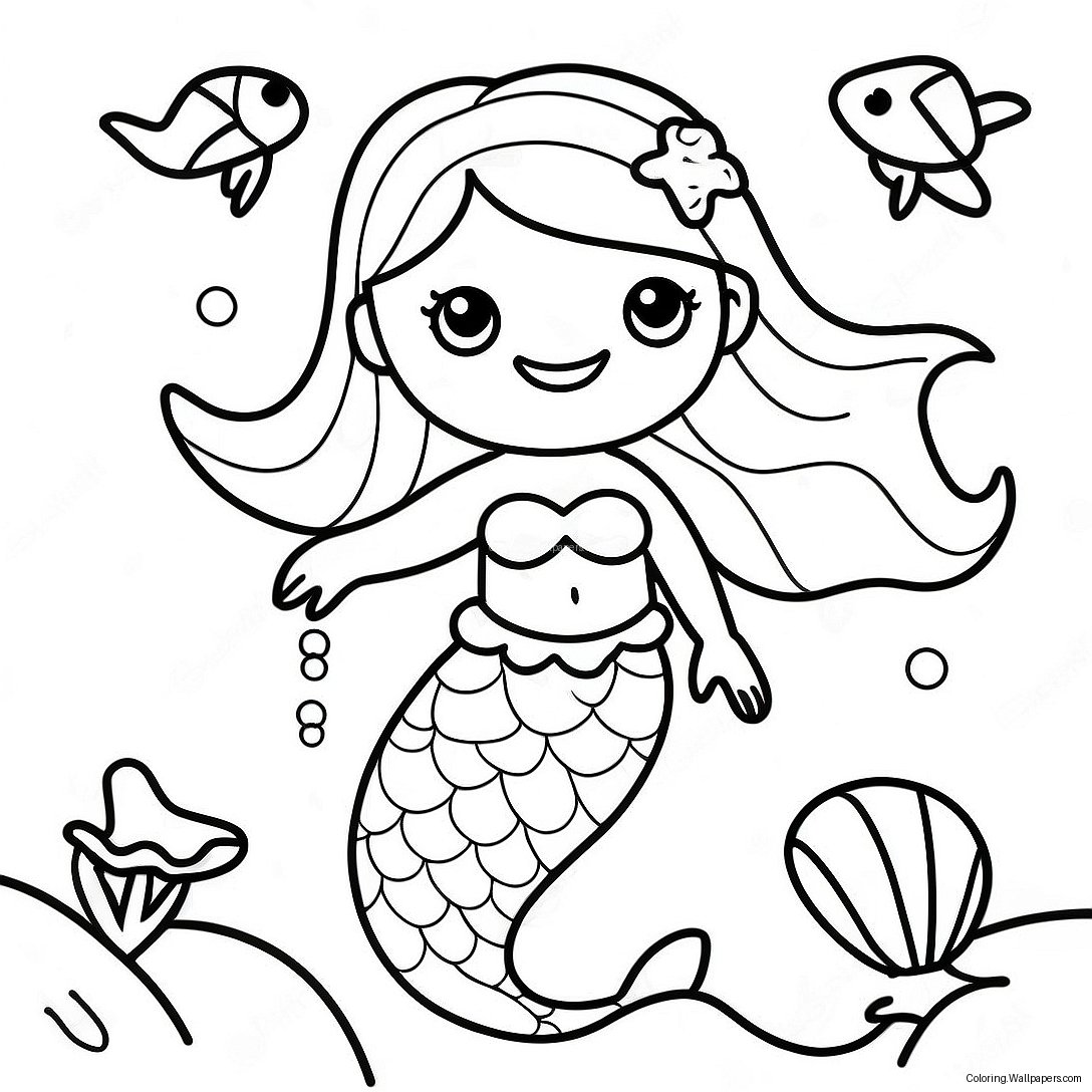 Sparkling Rainbow Mermaid With Seashells Coloring Page 51589