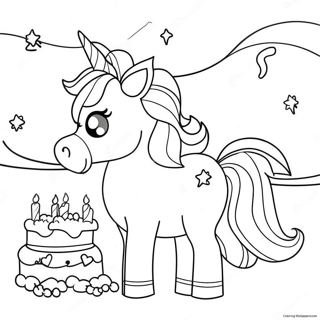 Sparkling Unicorn Birthday Party Coloring Page 36637