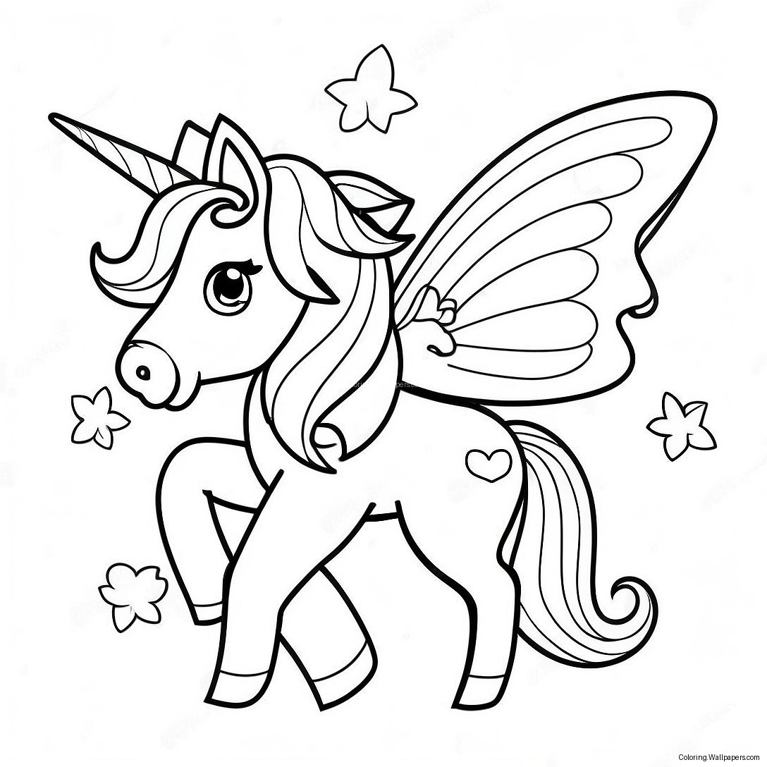 Sparkling Unicorn Butterfly Coloring Page 39677