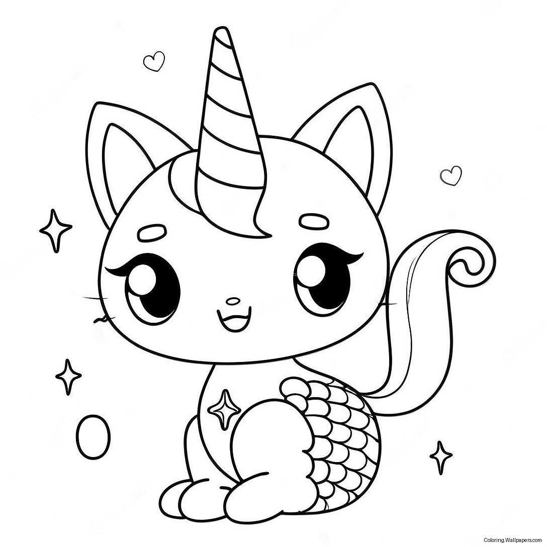 Sparkling Unicorn Cat Mermaid Coloring Page 13226