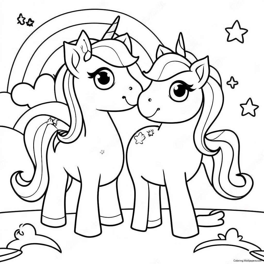 Sparkling Unicorns With Rainbows Coloring Page 58061