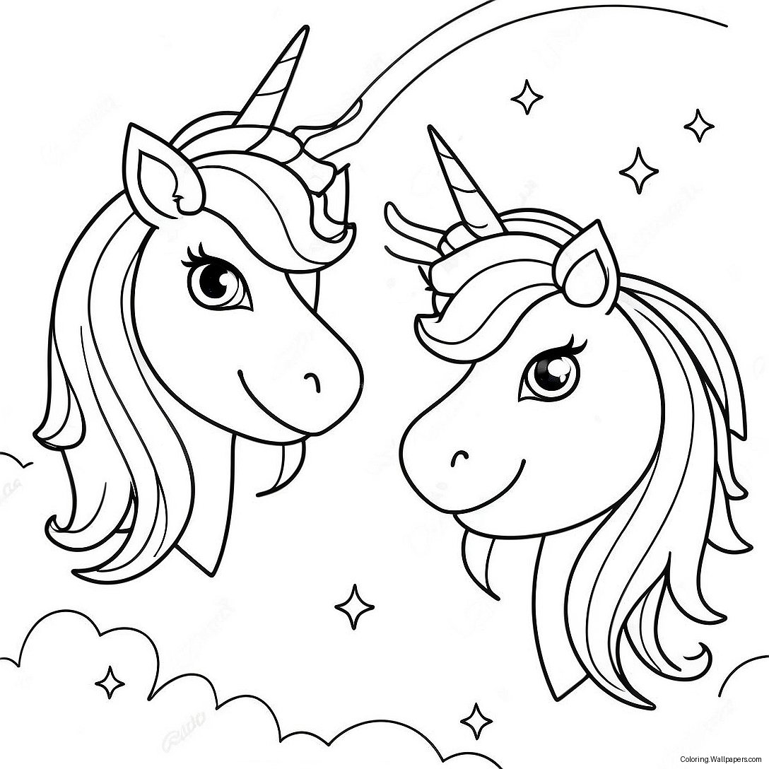 Sparkling Unicorns With Rainbows Coloring Page 58063