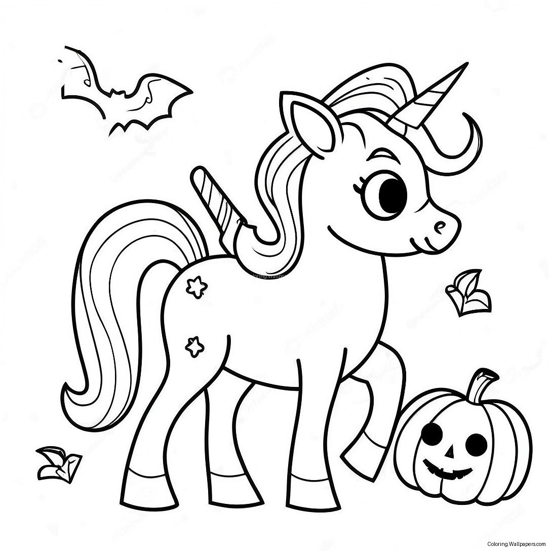 Glitzerndes Halloween Einhorn Mit Fledermäusen Ausmalbild 13726