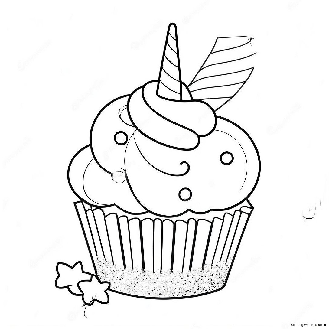 Página Para Colorear De Cupcake De Unicornio Brillante 33371