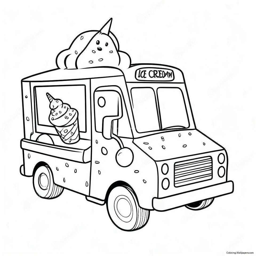 Sparkly Unicorn Ice Cream Truck Coloring Page 38410