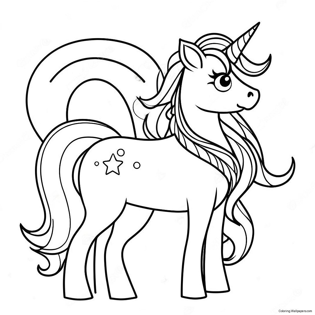 Sparkly Unicorn With Rainbow Mane Coloring Page 35895