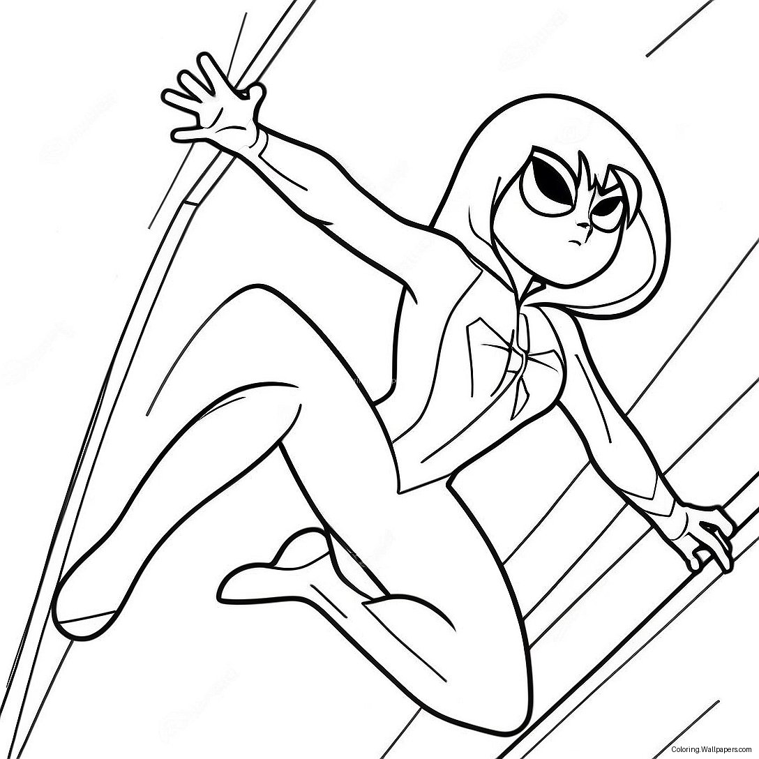 Página Para Colorear De Spider Gwen En Pose De Acción 19177