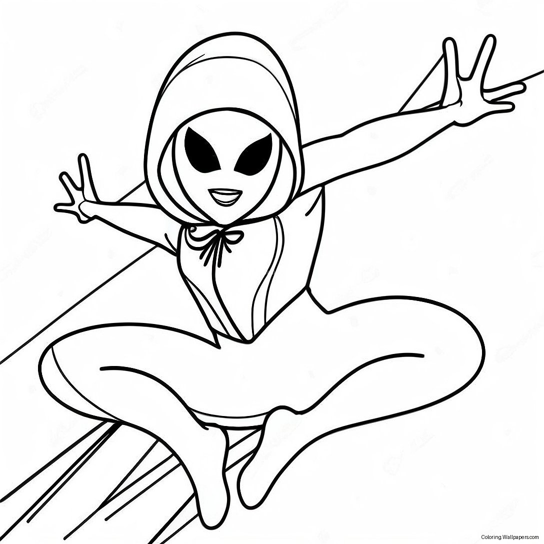 Spider Gwen Action Pose Coloring Page 19178