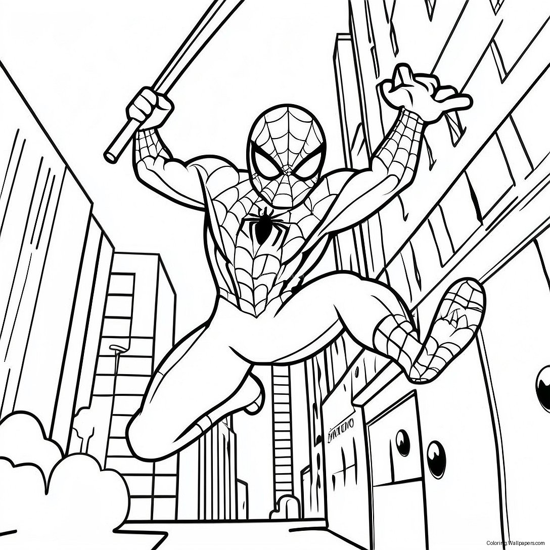 Pagini De Colorat Spider-Man Swinging Through City 20517