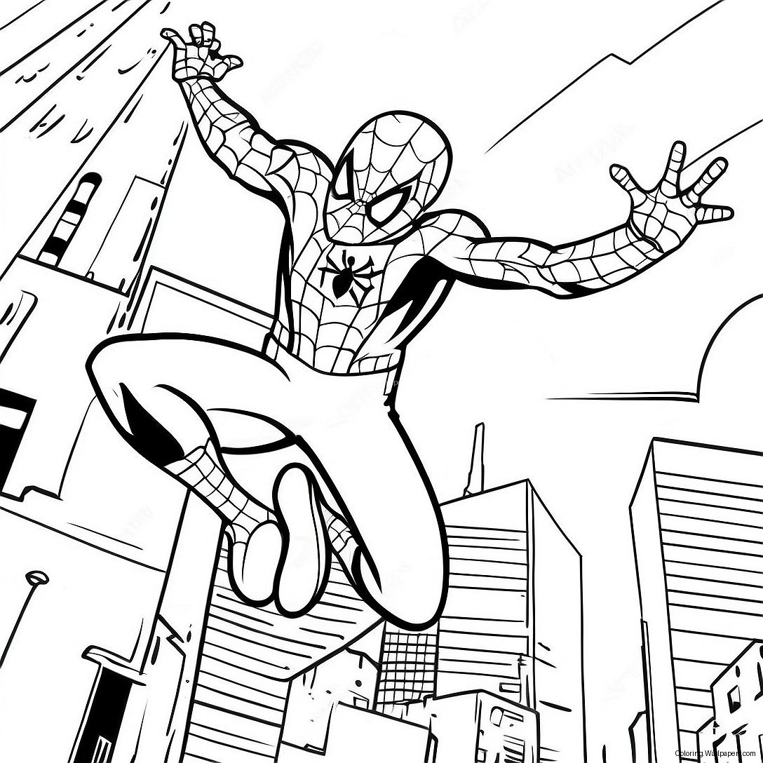 Página Para Colorir Do Homem-Aranha Balançando Pela Cidade 20518