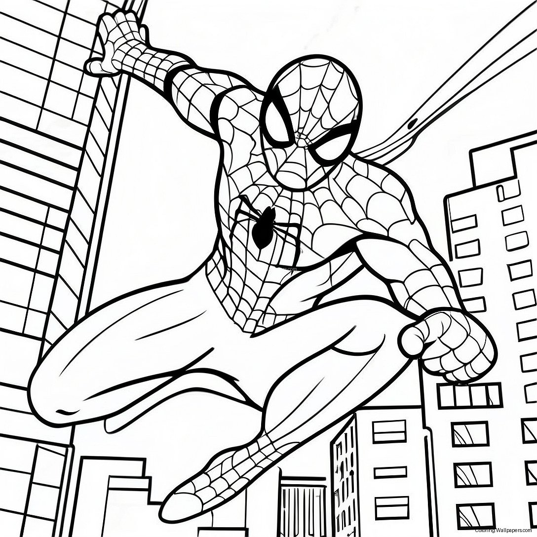 Página Para Colorear De Spider-Man Balanceándose Por La Ciudad 20519