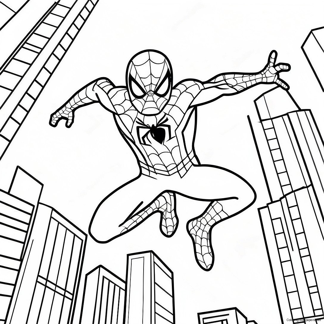 Página Para Colorir Do Homem-Aranha Balançando Pela Cidade 20520