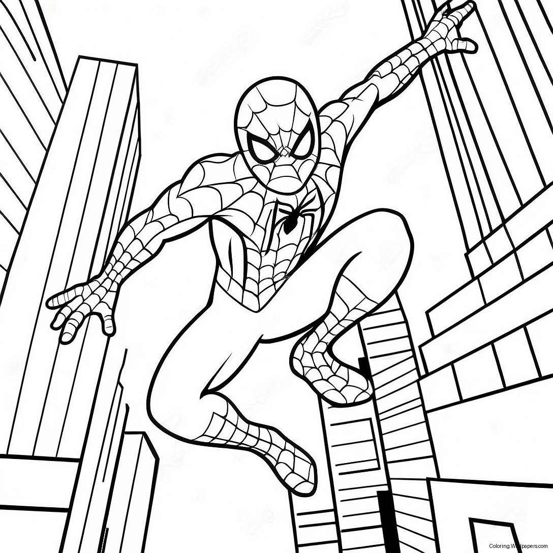 Página Para Colorir Homem-Aranha Balançando Pela Cidade 25530