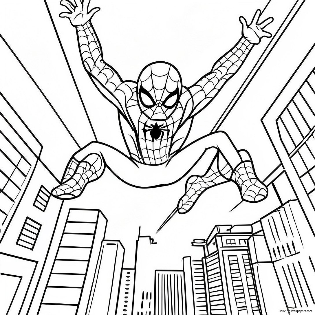 Página Para Colorir Homem-Aranha Balançando Pela Cidade 25531