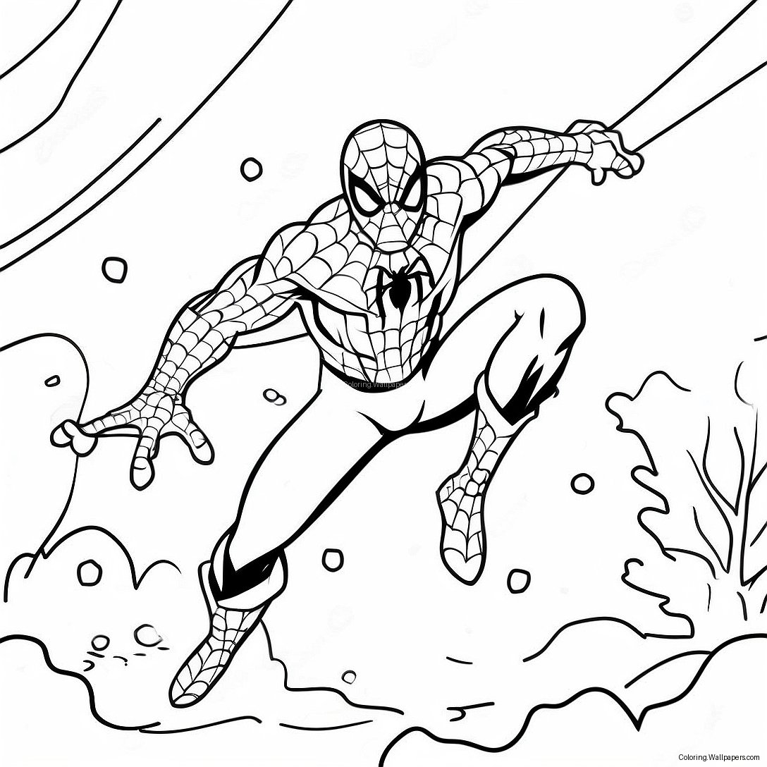 Spider-Man Swinging Through Snow Coloring Page 31860