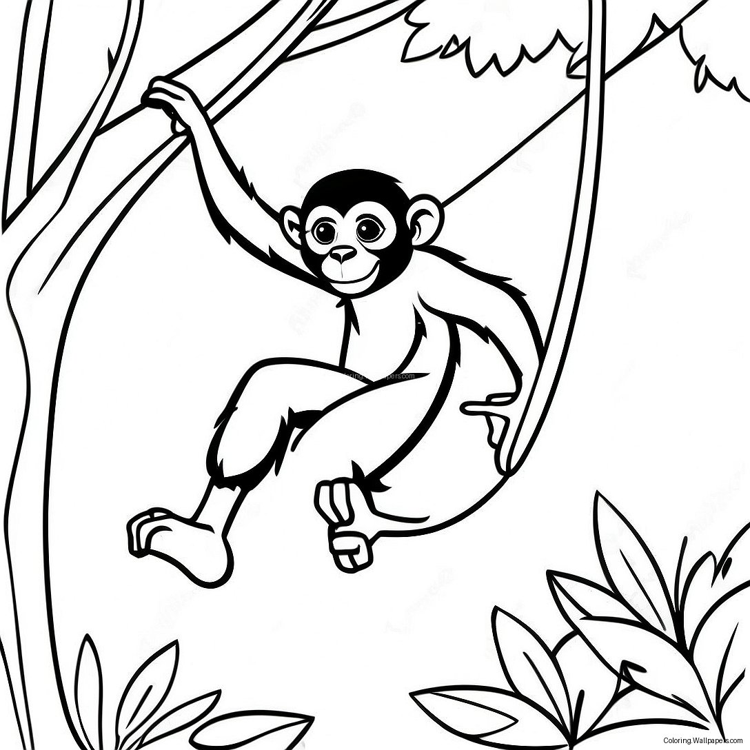 Page À Colorier Du Singe Araignée Se Balançant À Travers Les Arbres 34253