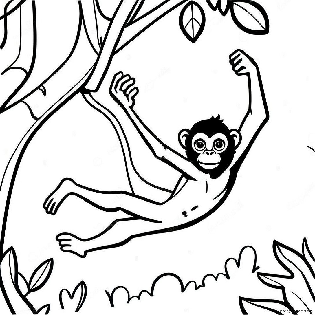 Page À Colorier Du Singe Araignée Se Balançant À Travers Les Arbres 34254