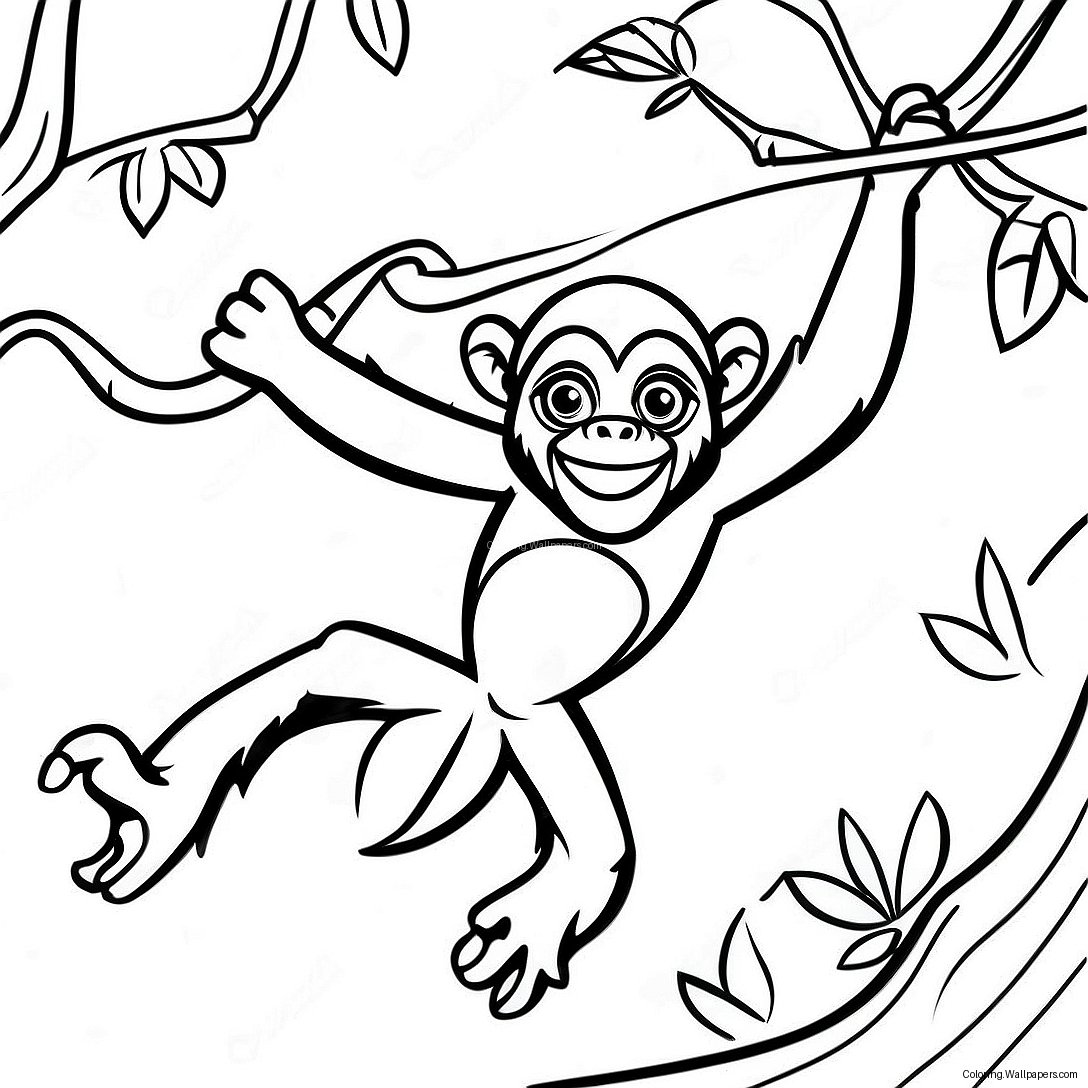 Spider Monkey Swinging Through Trees Coloring Page 34255