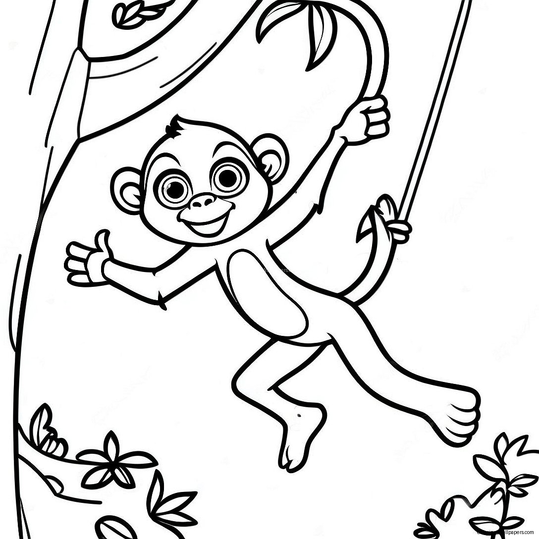 Spider Monkey Swinging Through Trees Coloring Page 34256