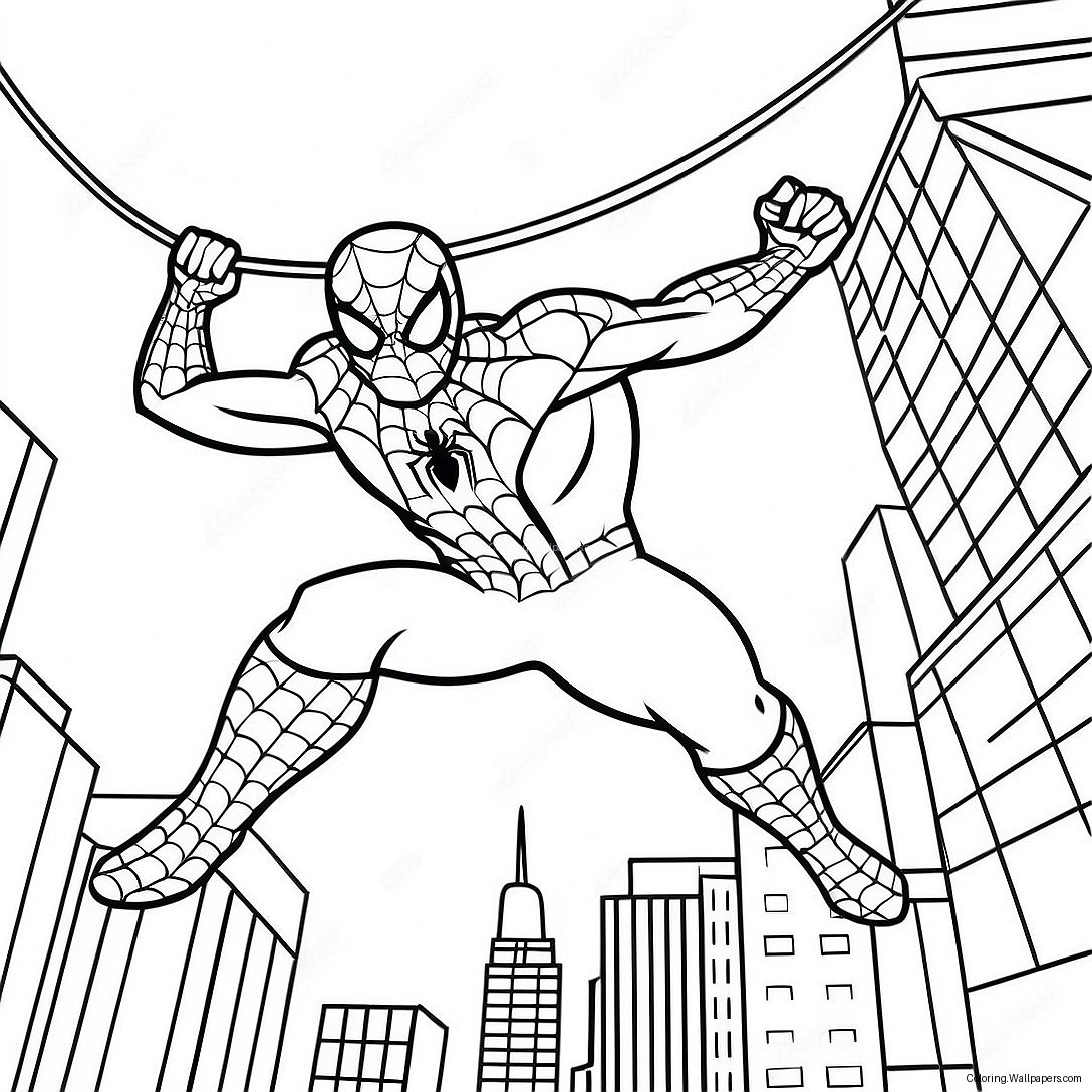 Page À Colorier De Spiderman 2 Se Balançant À Travers La Ville 37797