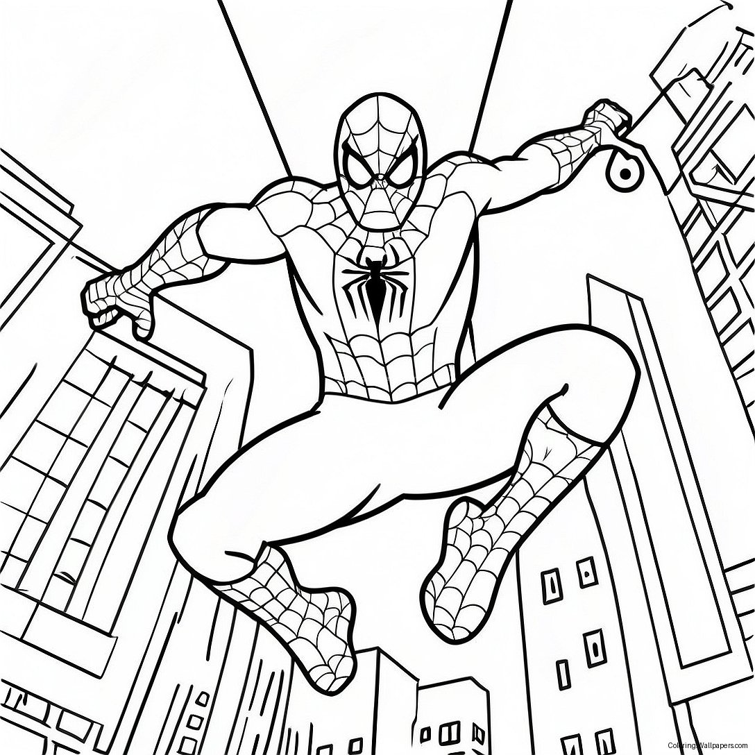 Spiderman 2 Swinging Through City Coloring Page 37798