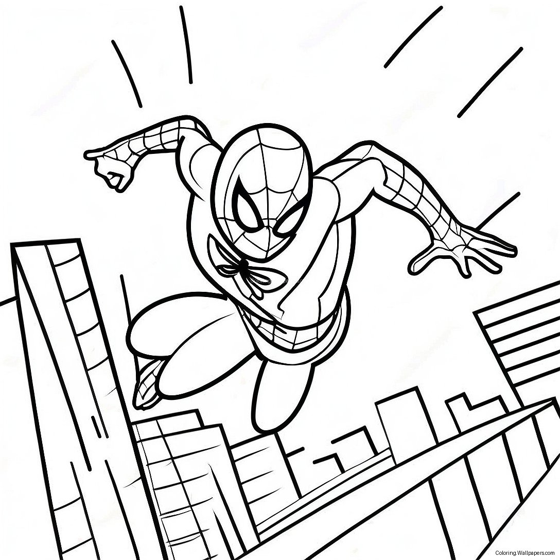 Spiderman 2099 Schwingend Durch Die Stadt Ausmalbild 3346