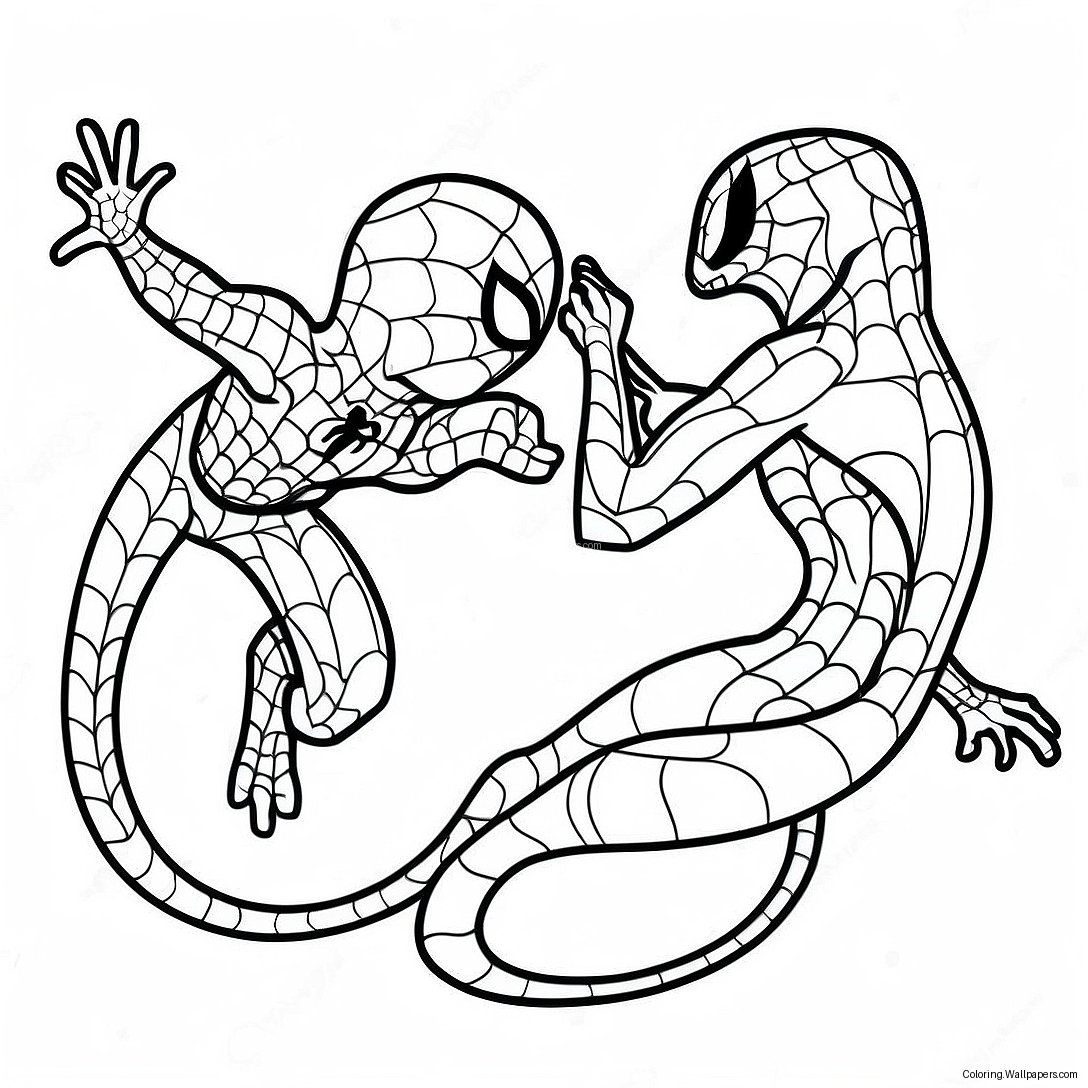 Spiderman Lizard Battle Coloring Page 23027