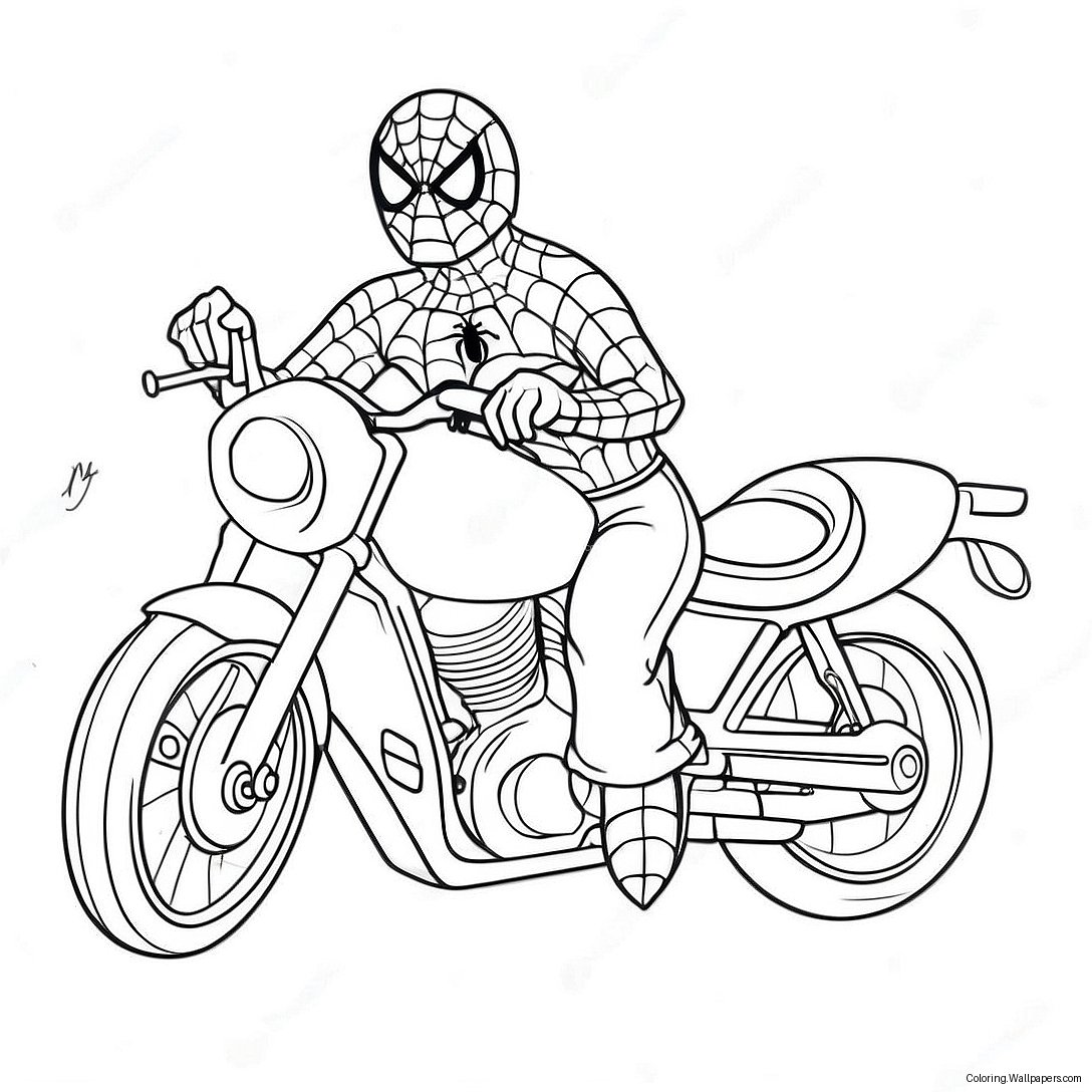 Spiderman On A Cool Motorcycle Coloring Page 15709