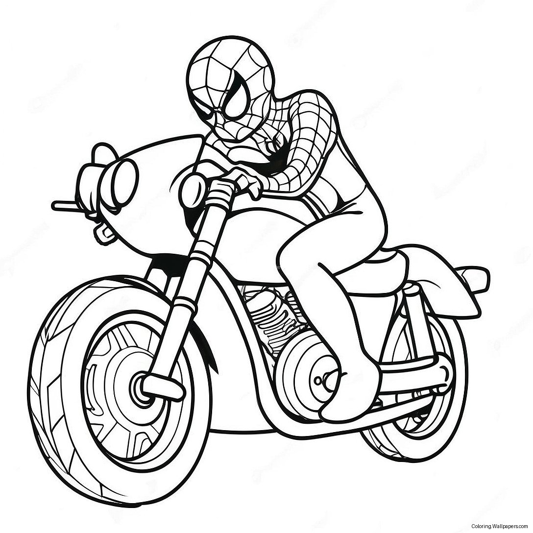 Spiderman On A Cool Motorcycle Coloring Page 15711