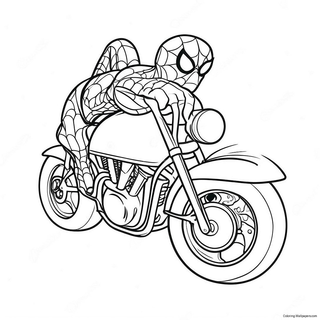 Spiderman On A Cool Motorcycle Coloring Page 15712