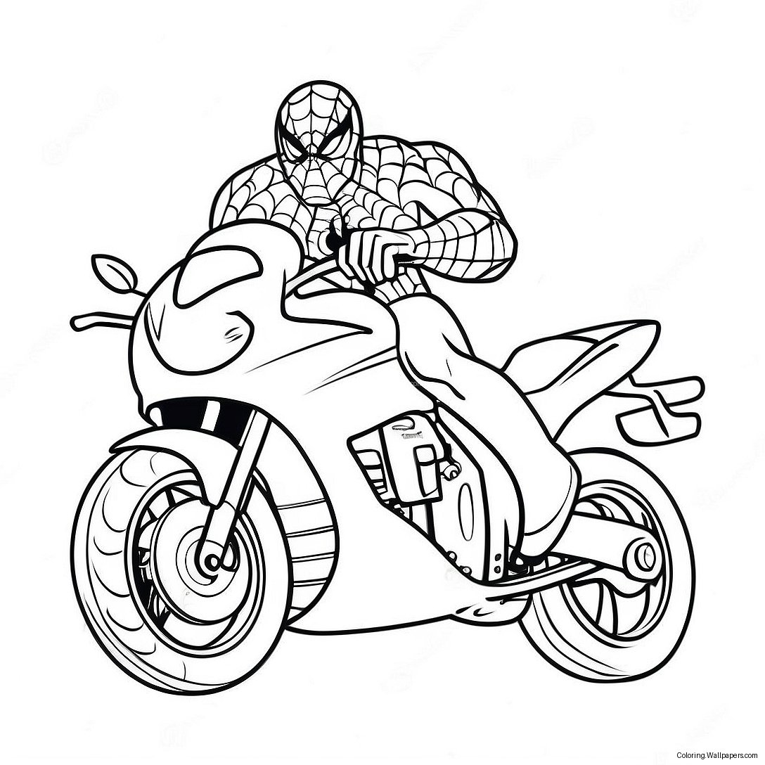 Spiderman Riding A Fast Motorcycle Coloring Page 15725