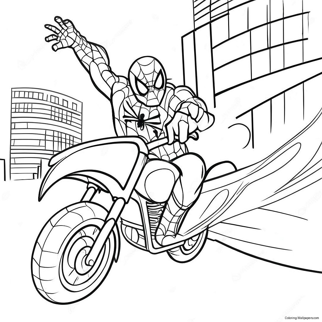 Spiderman Riding A Fast Motorcycle Coloring Page 15727