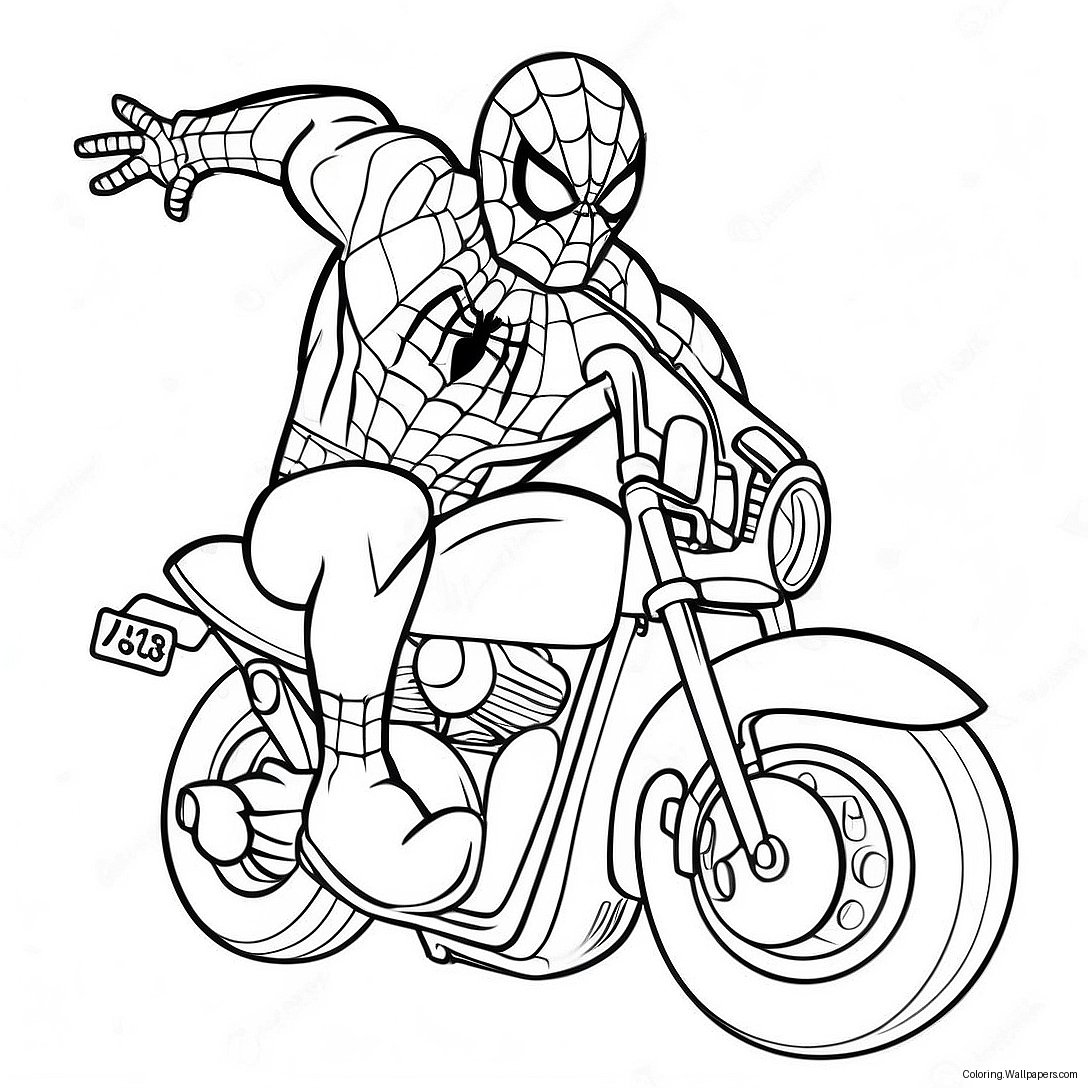 Página Para Colorear De Spiderman Montando Una Motocicleta Rápida 15728