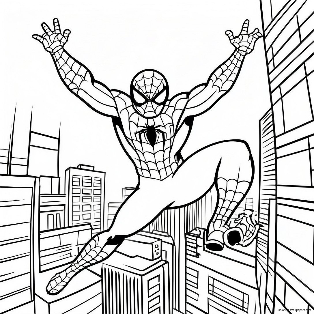 Page À Colorier Spiderman Se Balançant À Travers La Ville 691