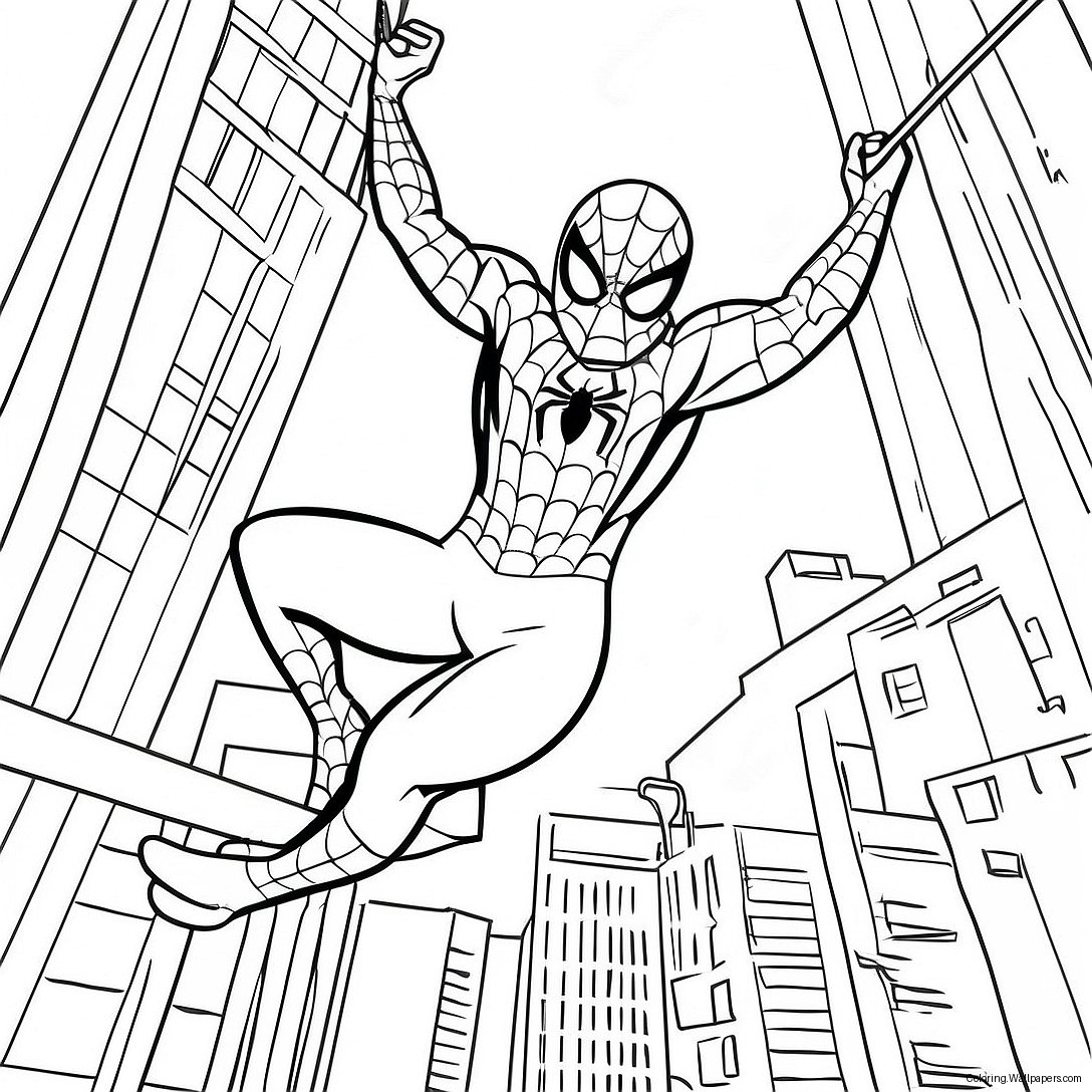 Page À Colorier Spiderman Se Balançant À Travers La Ville 692