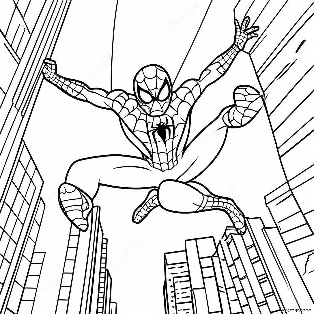 Page À Colorier Spiderman Se Balançant À Travers La Ville 15997